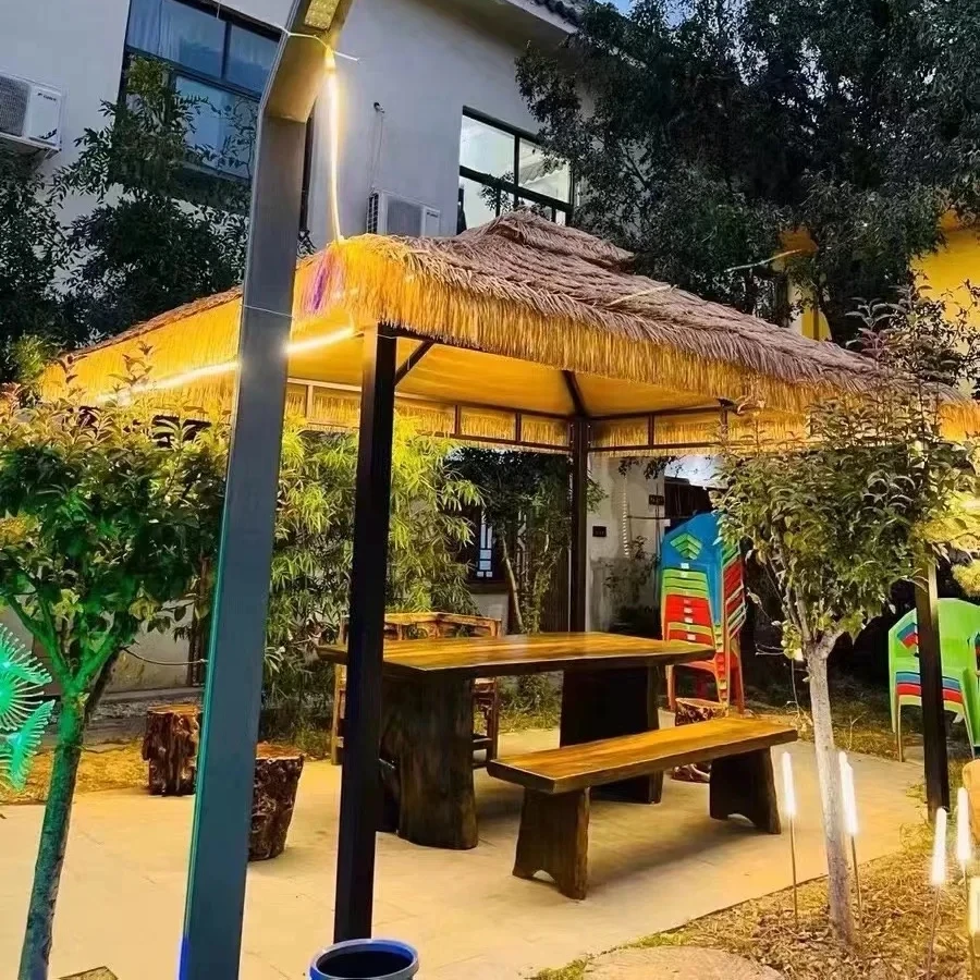 All Weather Outdoor Gazebo Camping Villa Garden Pavilion Doubletop Thatch Removable Tent 3M*3M