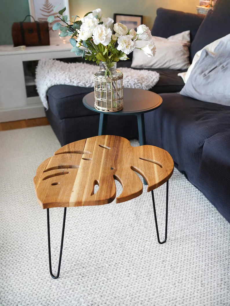 202408 Monstera table boho coffee table plants side table monstera leaf plant stand gift living room gift for the home homedecor