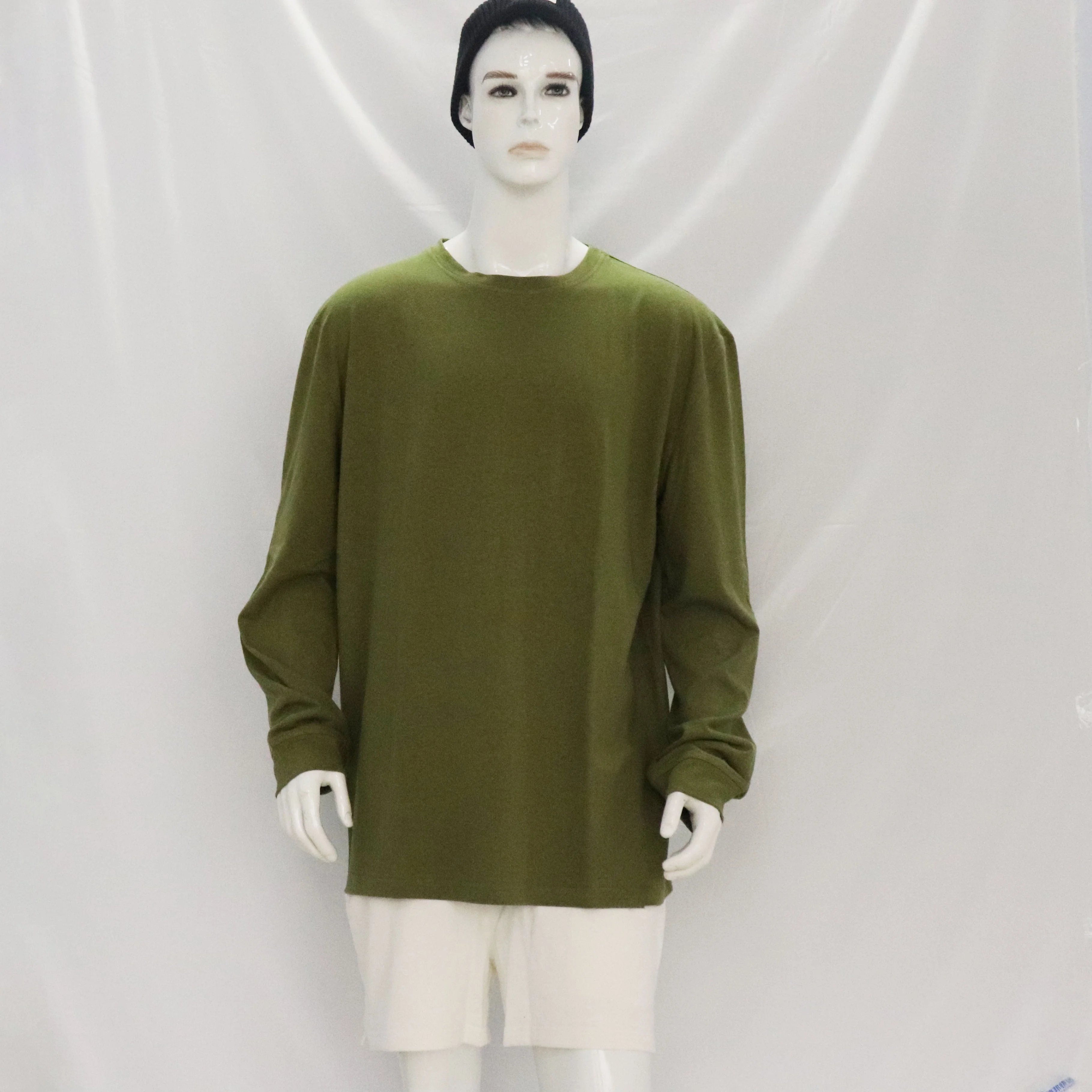 Изготовленный На Заказ 55% конопли 45% органический хлопок 230gsm пустой простой футболка с О-образным вырезом длинным рукавом глубоким широким тиснением ткань из конопляного волокна мужские футболки