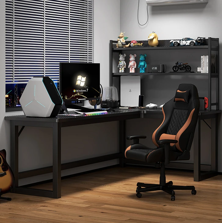 Simple home corner e-sports desktop computer desk chair combination L-shaped desk bookshelf learning desk office