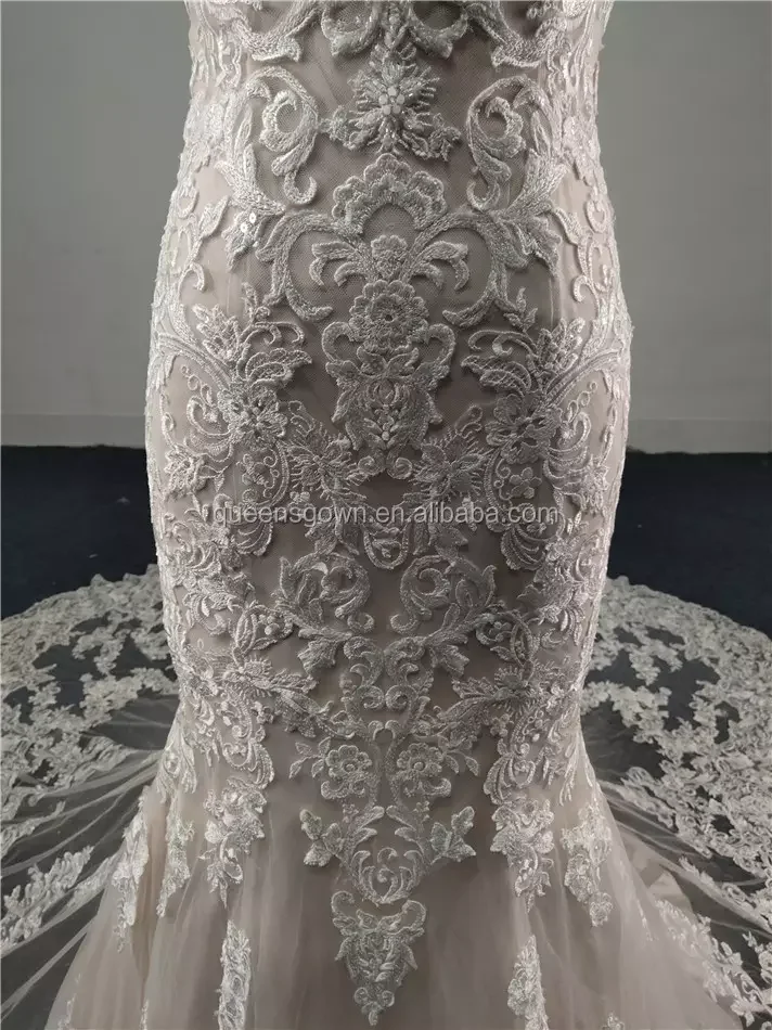 Mermaid spaghetti straps sleeveless  deep v neck beautiful lace wedding dress