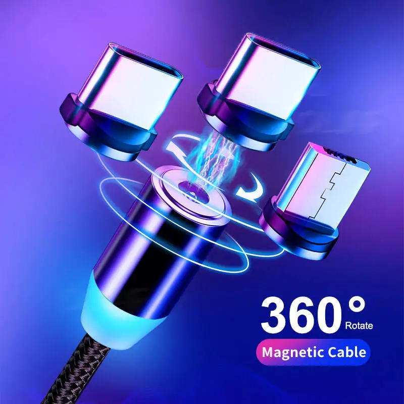 Round Shape Magnetic USB 3 In 1 Charging Cable Magnet Charger USB-C Cable With Type-C Micro USBA lOS For Phone And Smart Watch
