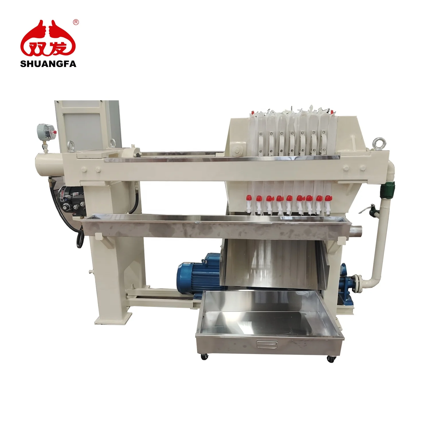 Electric control hydraulic system small filtration capacity filter press with feeding pump installed