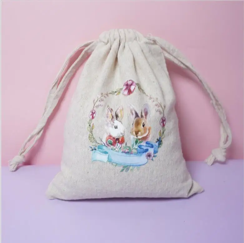 cotton muslin drawstring bag with heattransfer logo for jewelry package