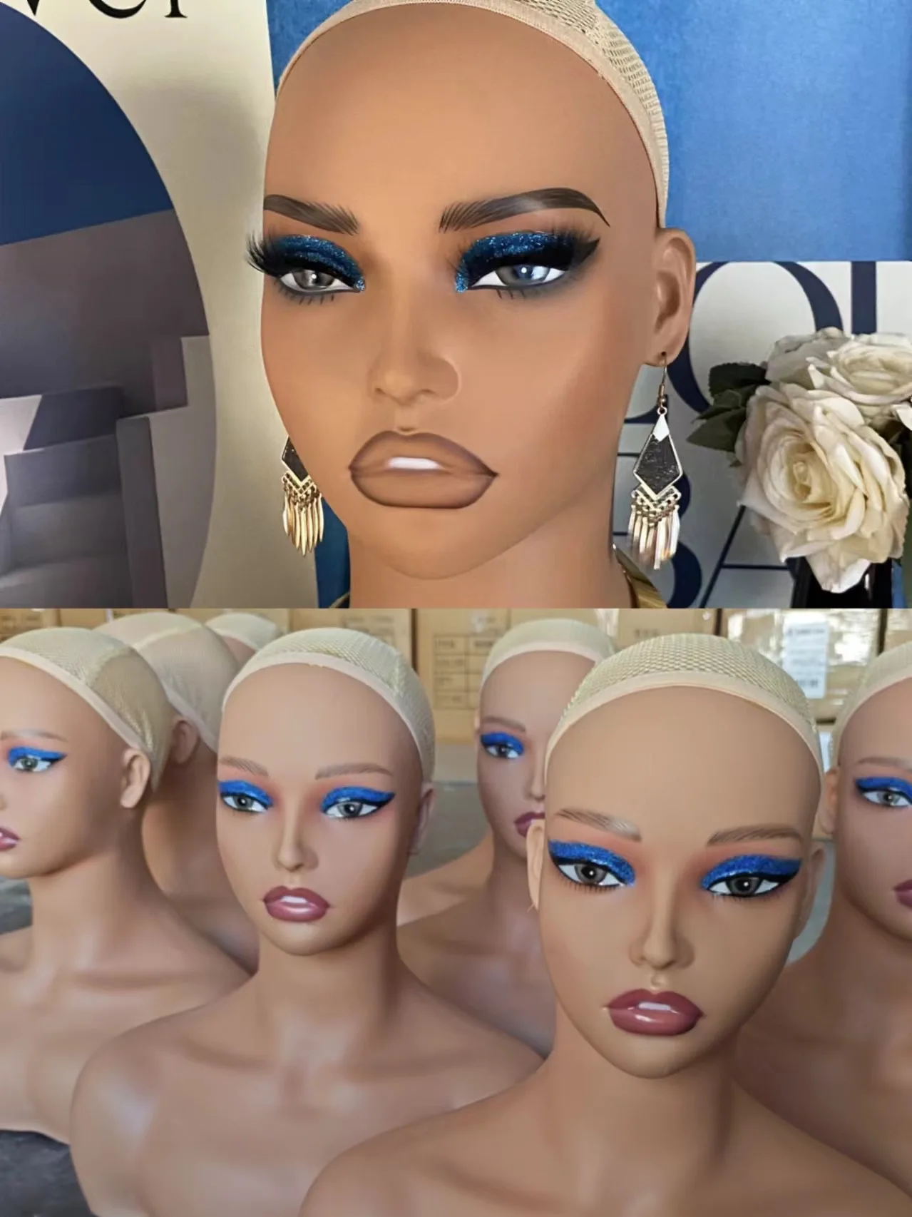 Realistic Pvc Mannequin Head With Shoulders African American PVC Mannequin head with makeup