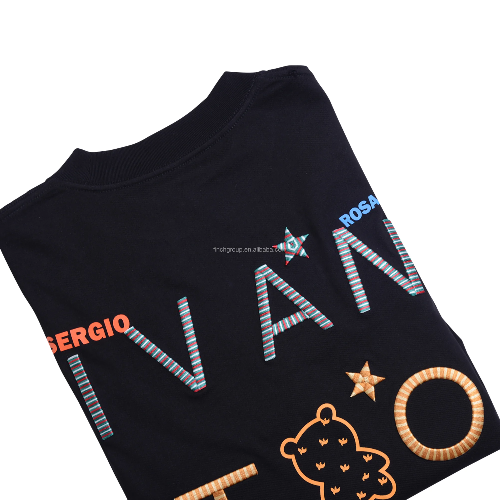 Finch garment embroidery on cotton man t-shirt luxury custom multi colored 3d letter t shirts men