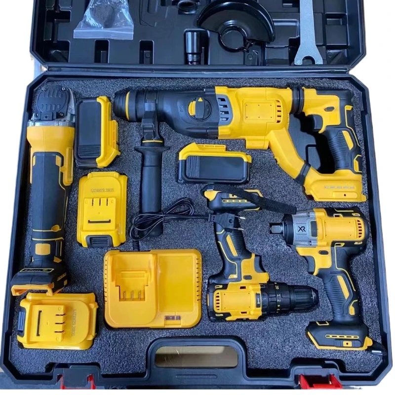 Professional 21V Cordless Lithium Electric Tool Set 4-Piece Household Tools Including Hand Drill Angle Grinder Wrench Draft OEM