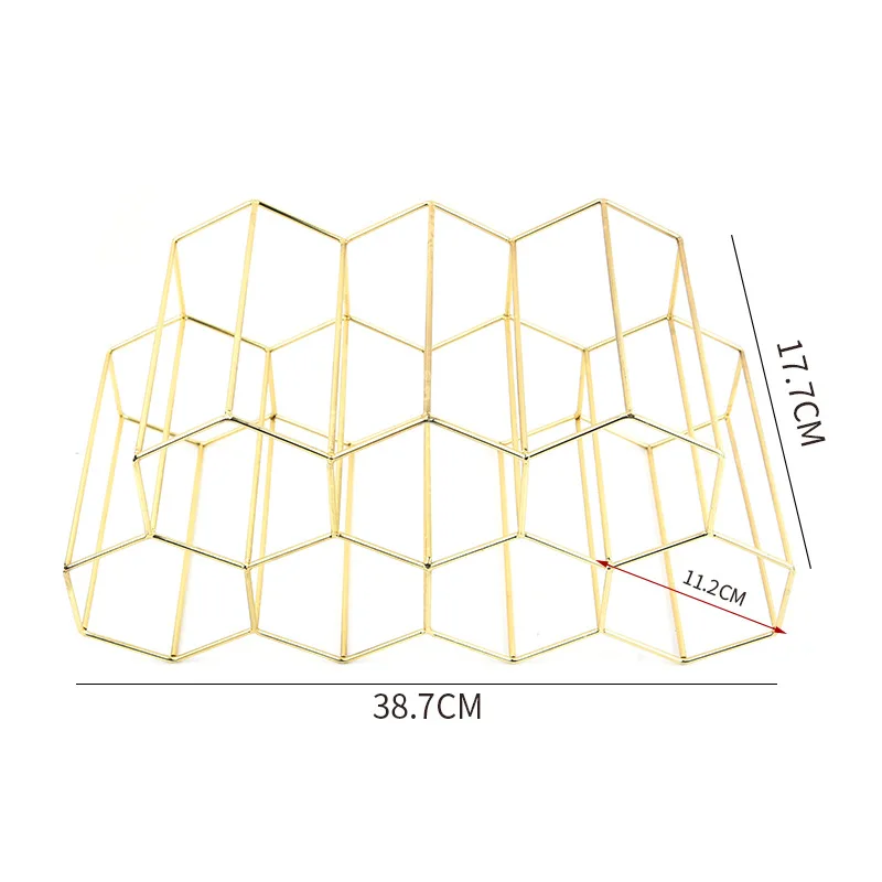 
Factory Direct Gold Northern Europe Iron Art Bottle Like Honeycomb Form DesktopMental Wine Rack 