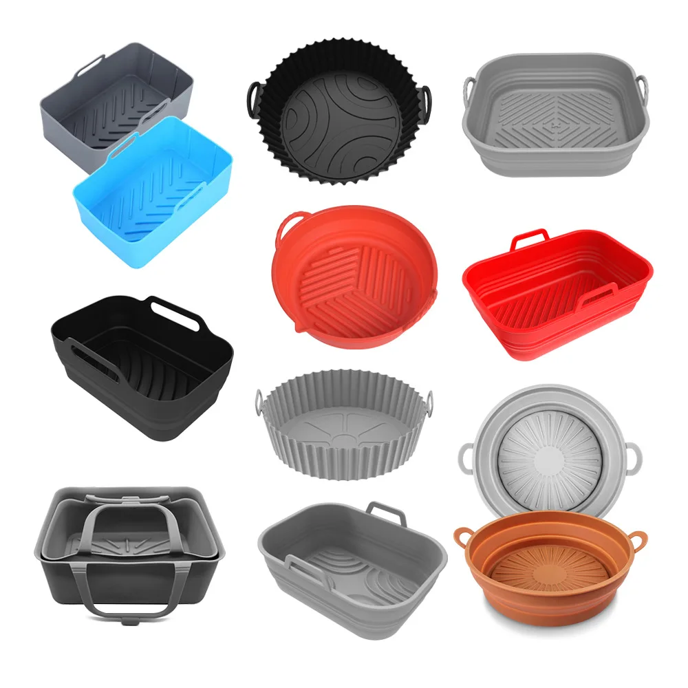 Reusable Colorful Durable Round Adjustable Collapsile 8 inch Silicone Air Fryer Pot Liners For Air Fryer