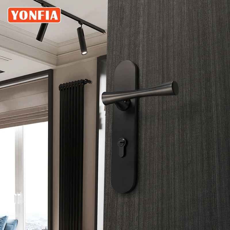 YONFIA 803509 Black Universal Security Door Handle Furniture Hardware Simple Bathroom Toilet Lock door handle lever on plate
