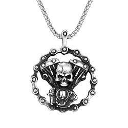 Mens Party Jewelry Halloween Gifts Vintage Horror Anger Skull Pendant Gothic Punk Biker Skeleton Chain Necklace