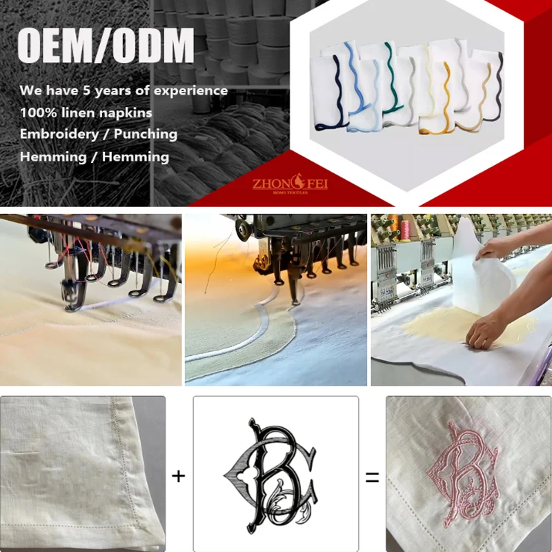 Scalloped Edge cotton Linen Napkins White Hand Embroidery flowers Cotton Napkins Wedding Napkins Linen