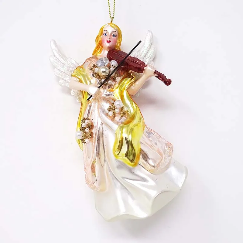 Wholesale christmas glass angel ornaments elegant play a trumpet angel pendant
