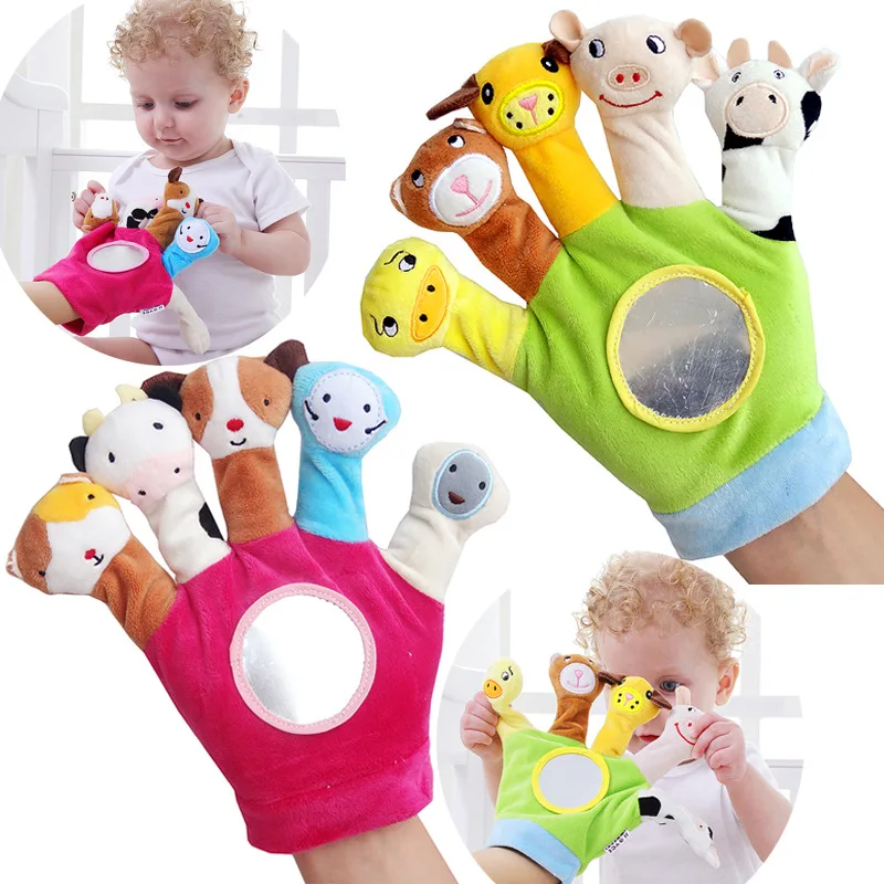 Baby Plush Animal Hand Puppets Soothing Gloves for kids playing