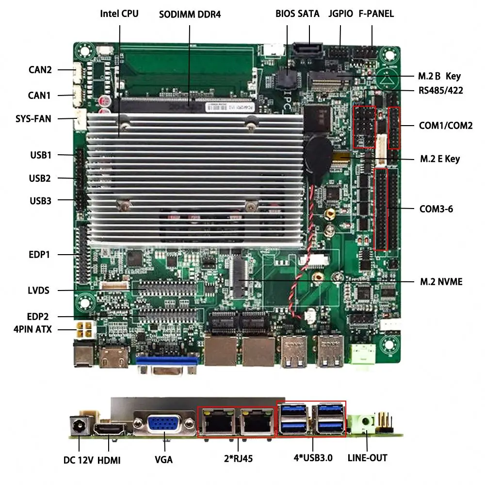 Fodenn Mini Itx Intel Elkhart Lake Celeron J6412 Ddr4 2*Can Advantech Industrial Motherboard