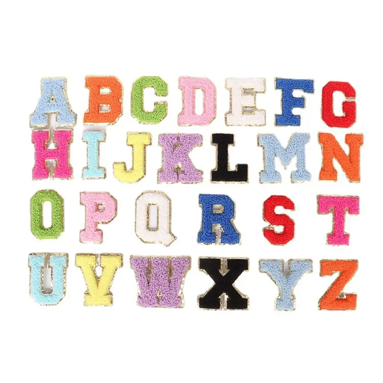 5.5cm Cheap A-Z Glitter Chenille Patches Name Letter Alphabet Patches Custom Logo Towel Chenille Letter Patch For Bag