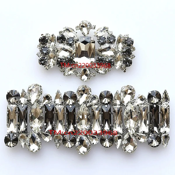 Flower Rhinestone Applique Crystal Patch Sew On Rhinestone Appliques Chain Trim For Bags and Jewelry Accessories