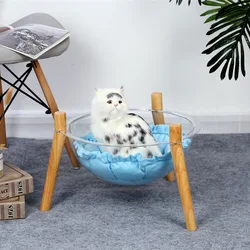High Quality New Style  cat bed wood transparent acrylic pet bed with soft mat