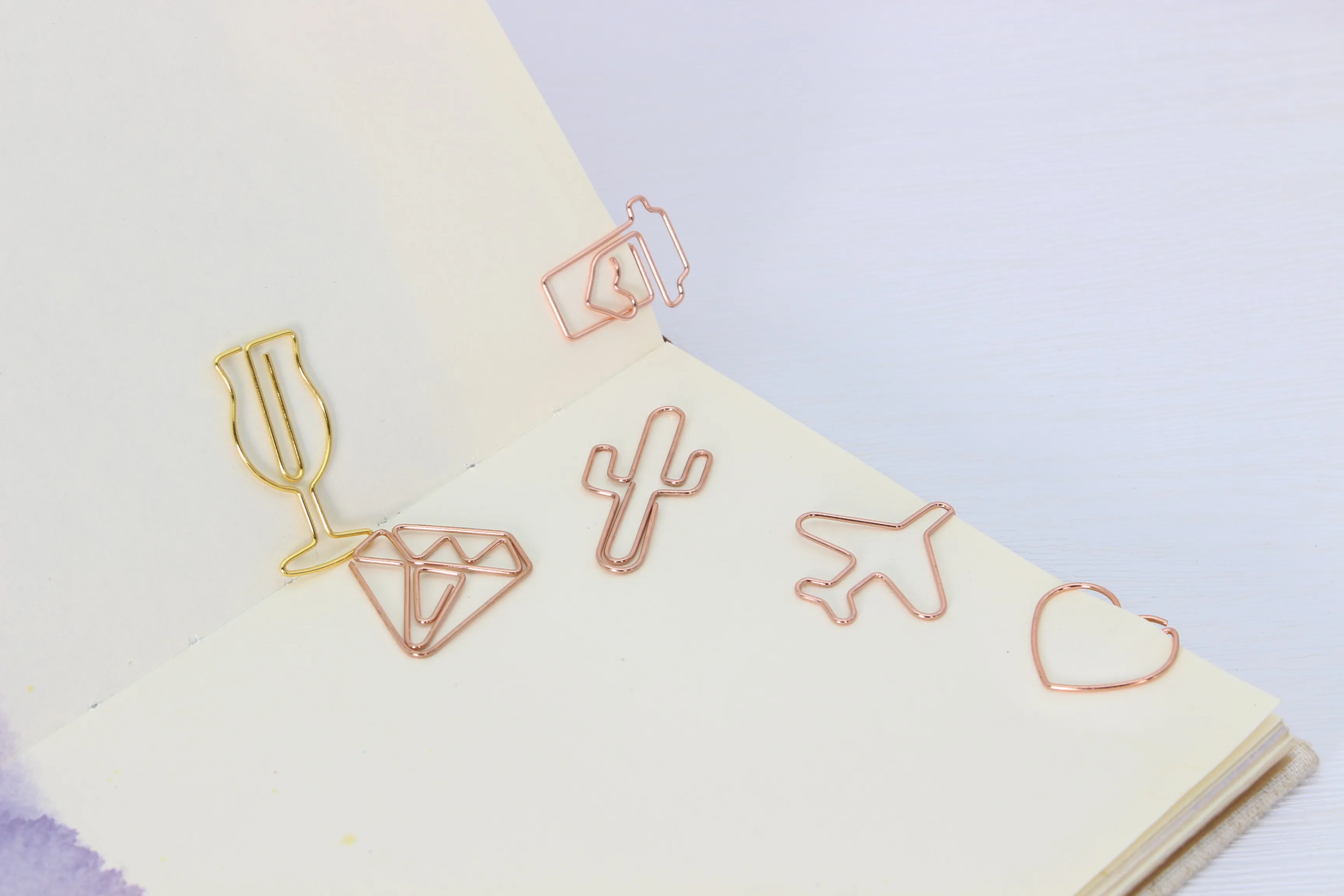Iron Wire Plated Rose Gold Metal Clips Cup Diamond Airplane Heart Cactus paper clips