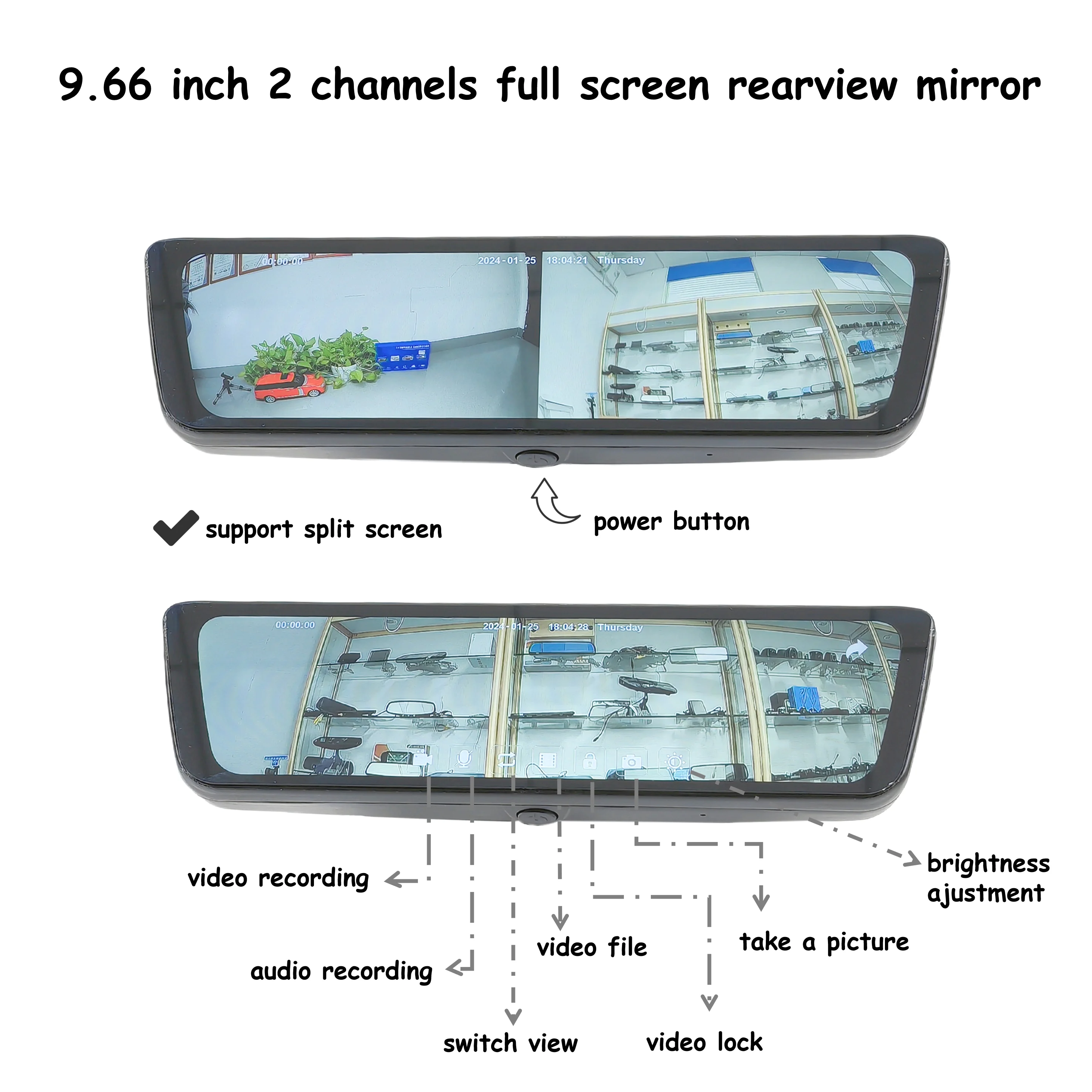 9.66 Inch 1080P WIFI Touch Screen Dual camera Car DVR Recorder Carplay Android Auto Dashcam