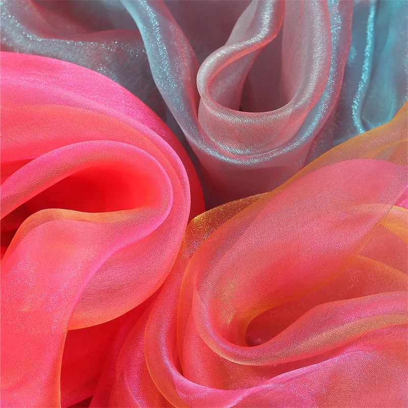 Светящаяся пряжа градиентная ткань из органзы двухцветная жемчужная оптовая продажа прозрачной и мягкой декоративной ткани тюля