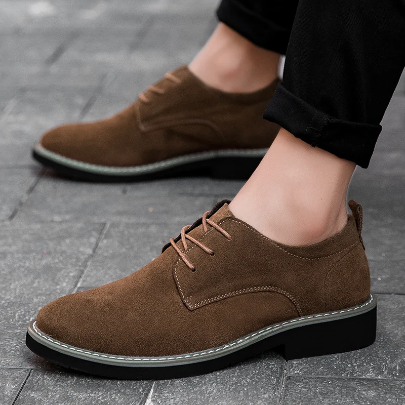 New Low Cut Suede Leather Lace Up Comfortable Durable Fashion Men Casual Leather Dress Shoes