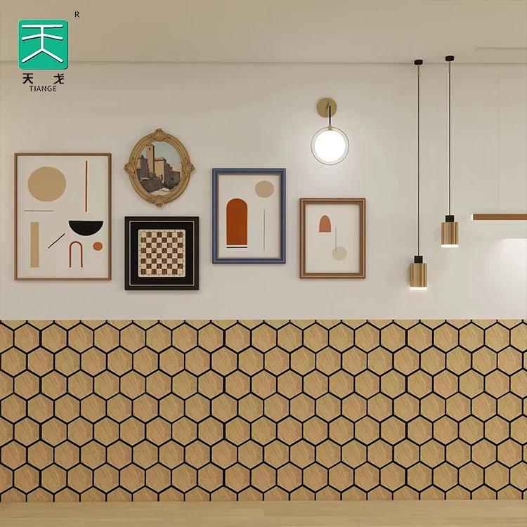 TianGe Polyester Fiber Diy In Wood Wool Soundproof Wall Veneer Hexagonal Acoustic Absorption Panel Board Plates