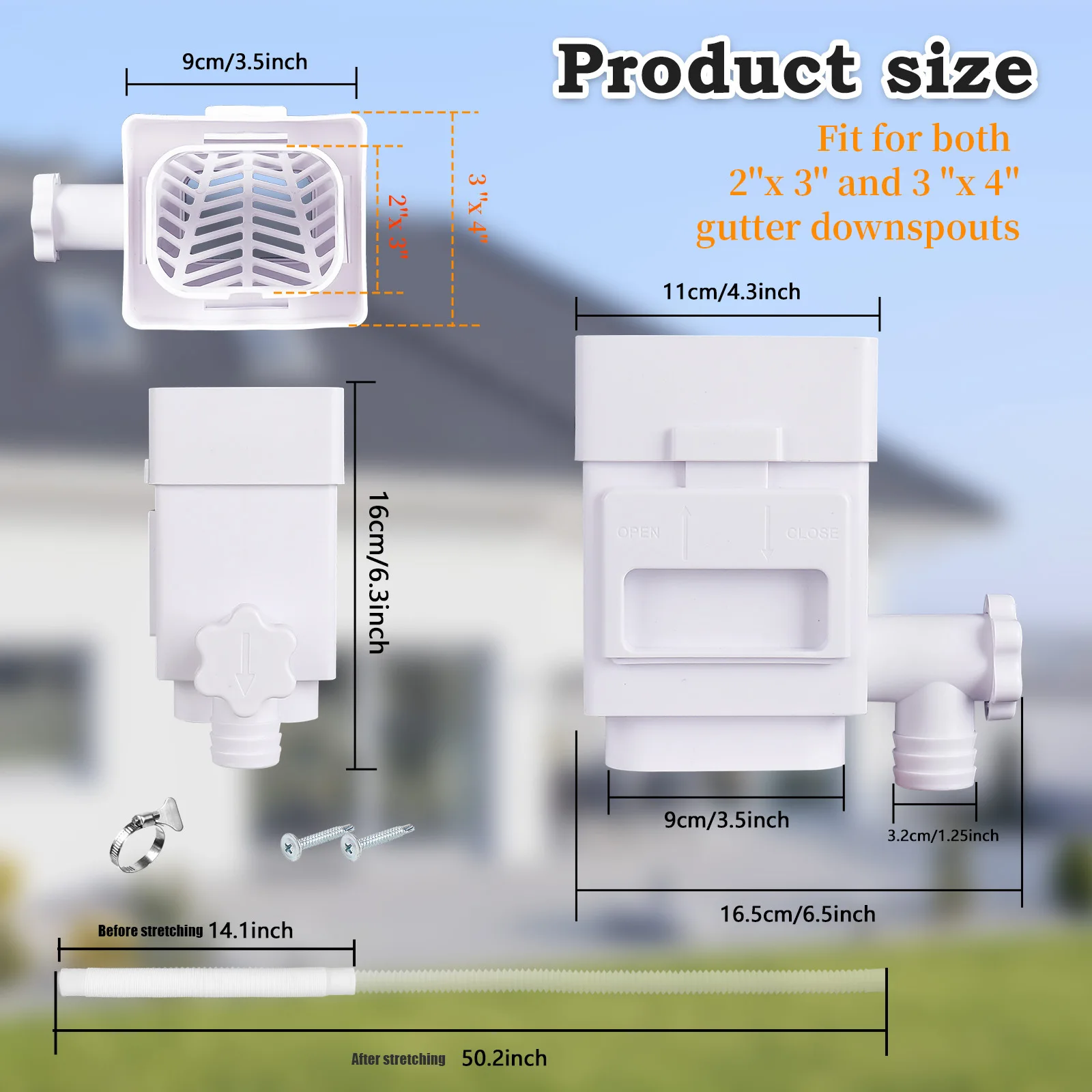 Rain Collection System Downspout Adapter Outdoor Gardening Water Reuse Rainwater Diverter with Adjustable Valve and Filter