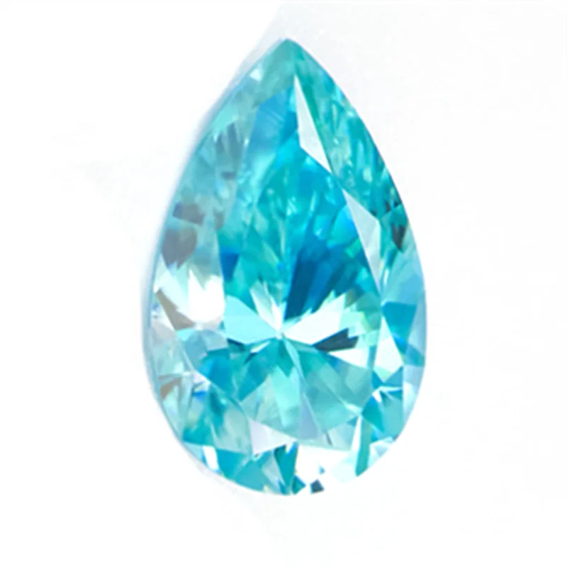 Direct sales fancy aquamarine colored pear shape VVS1 moissanite diamond