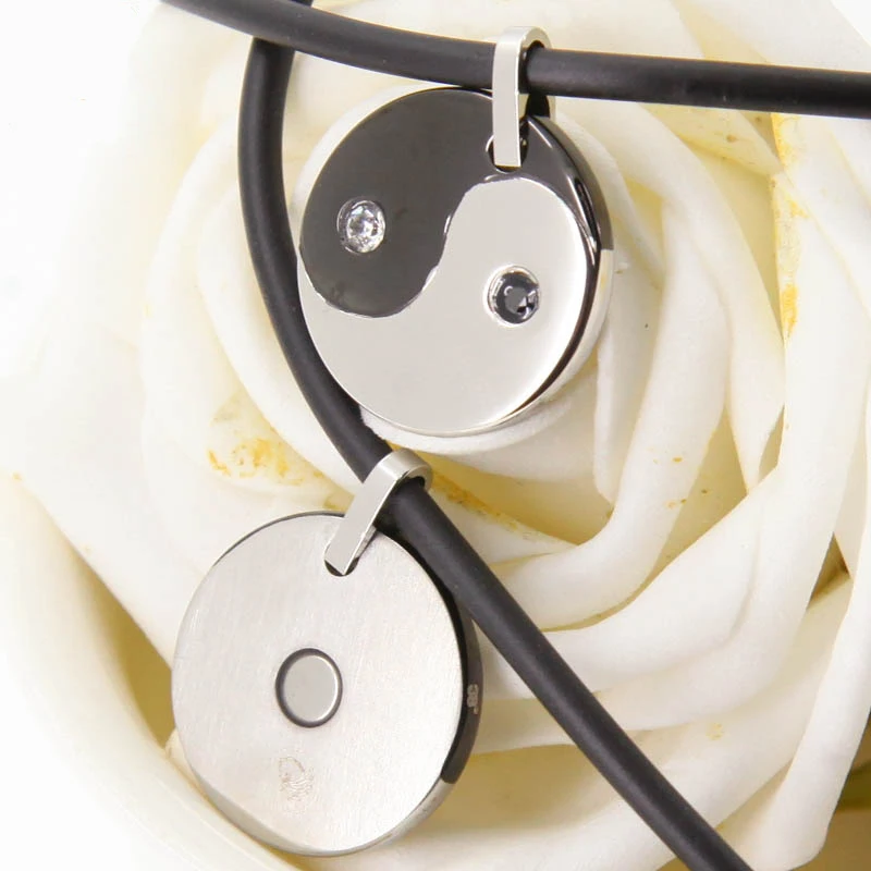 Cute necklace yin yang magnetic Anion Far infrared stainless steel locket pendant