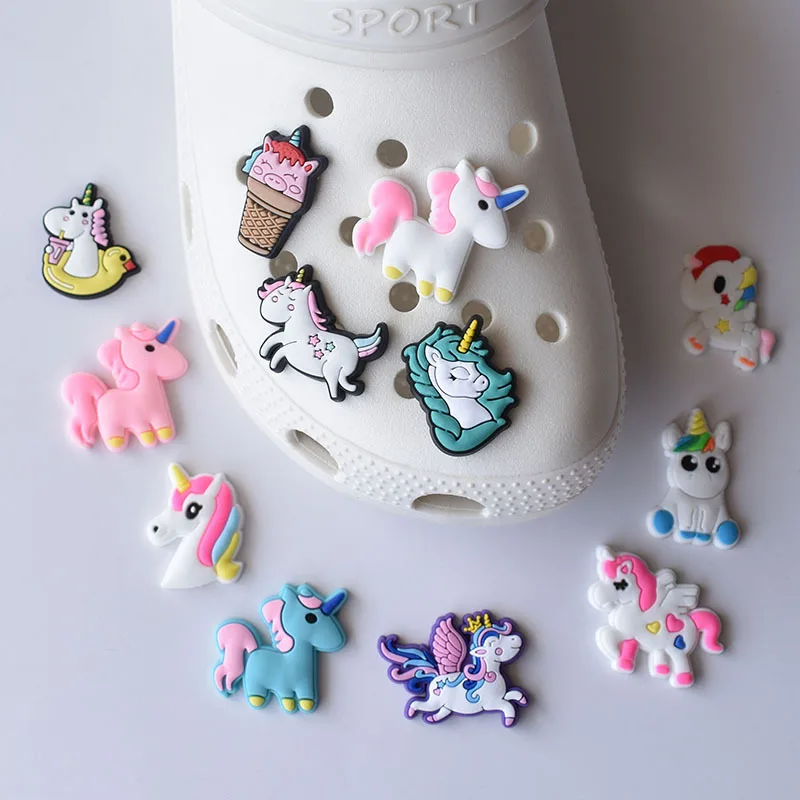 New Season Unicorn Shoe Buckle Charms for Crocses PVC Soft Rubber Shoe Ornament Decoration Removable Garden Shoe Ornament