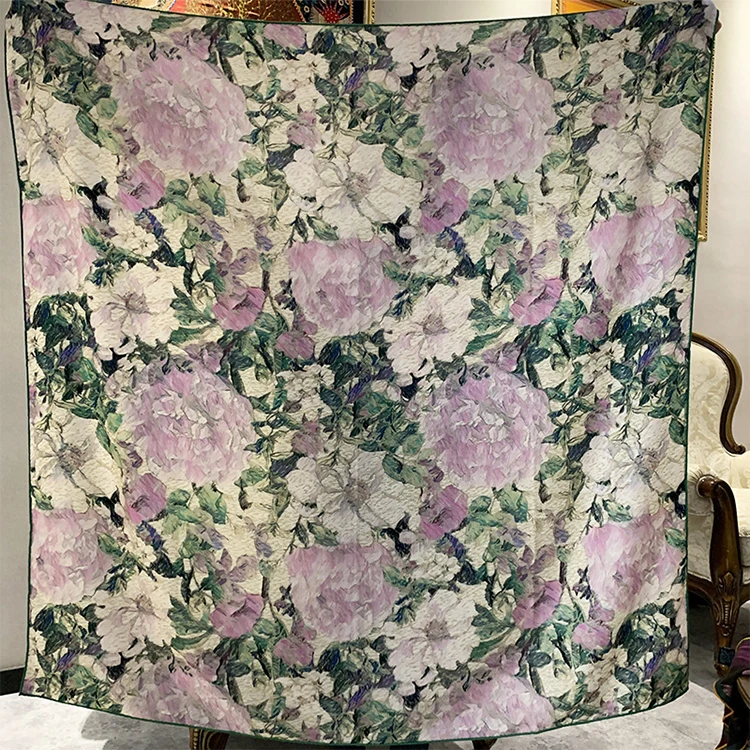 Luxurious Camellia Double Sided Print Big Square Bandana Comfy Silk Square Scarf