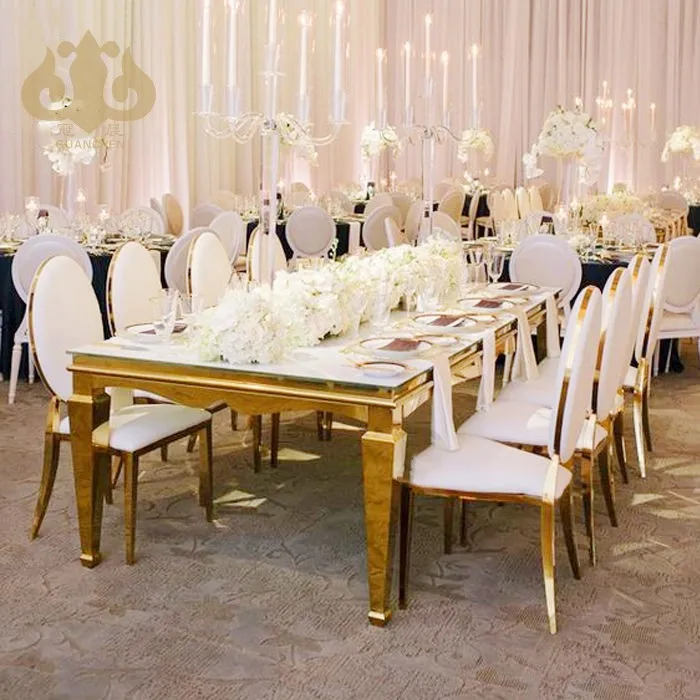 Factory Wholesale Gold Stainless Steel Hotel Banquet With White Pu Leather Wedding Chairs