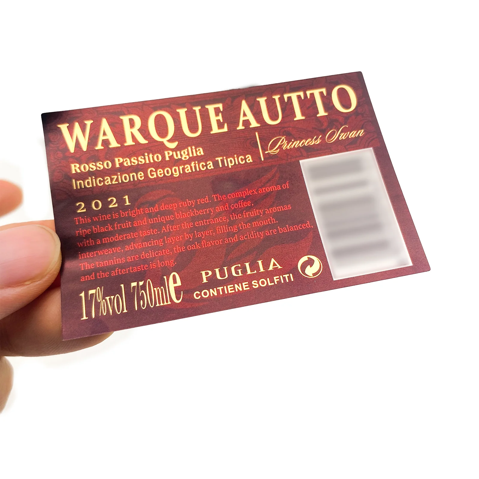 High Quality Customized Red Wine Label Waterproof Bronzing Multi-Color Printing Durable Adhesive Sticker for Packaging Use Beer