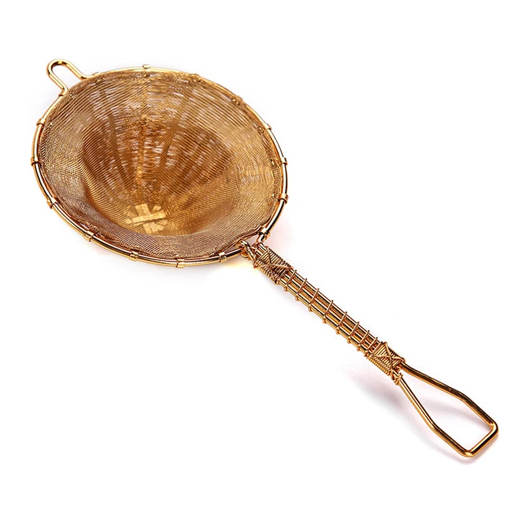 Reusable Handmade Knit Weave 100% Pure Copper Tea Strainer Filter with Long Handle for Loose Leaf Tea