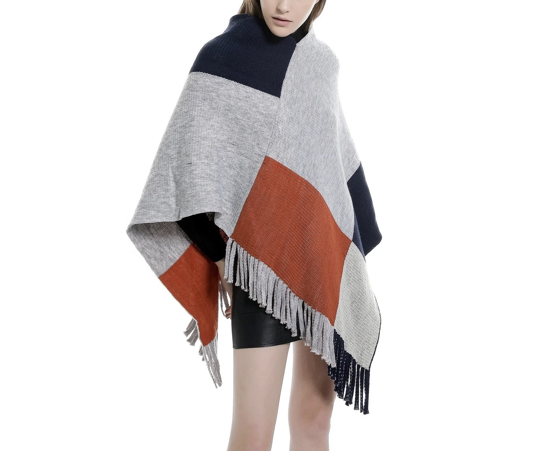 New Style Ladies Women Scarf Shawl Wraps Wholesale Poncho Plain Plaid Tassel Winter Knitted  Shawl Scarf