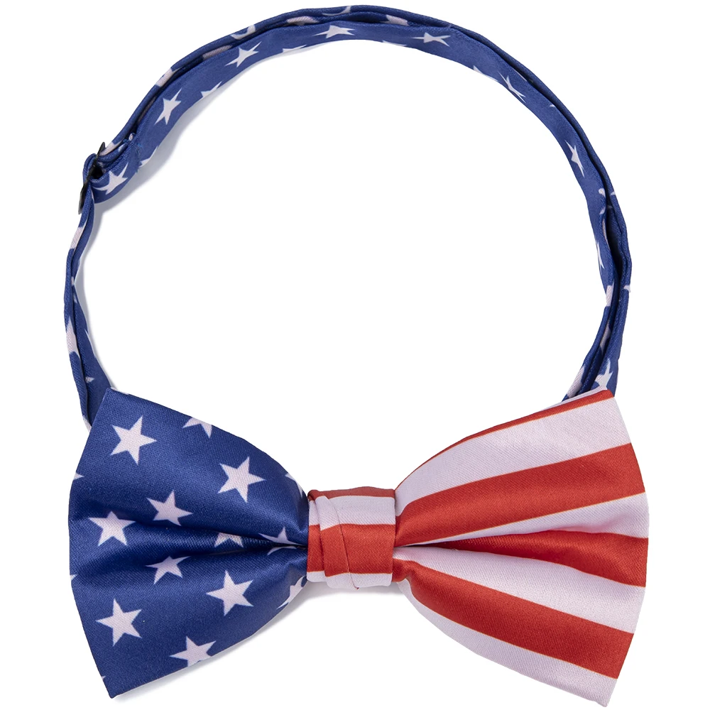 Mens American Flag Stars & Stripes Reversible Self Butterfly Bow Tie Silk feeling Printed Self tie bow tie for 4th of July