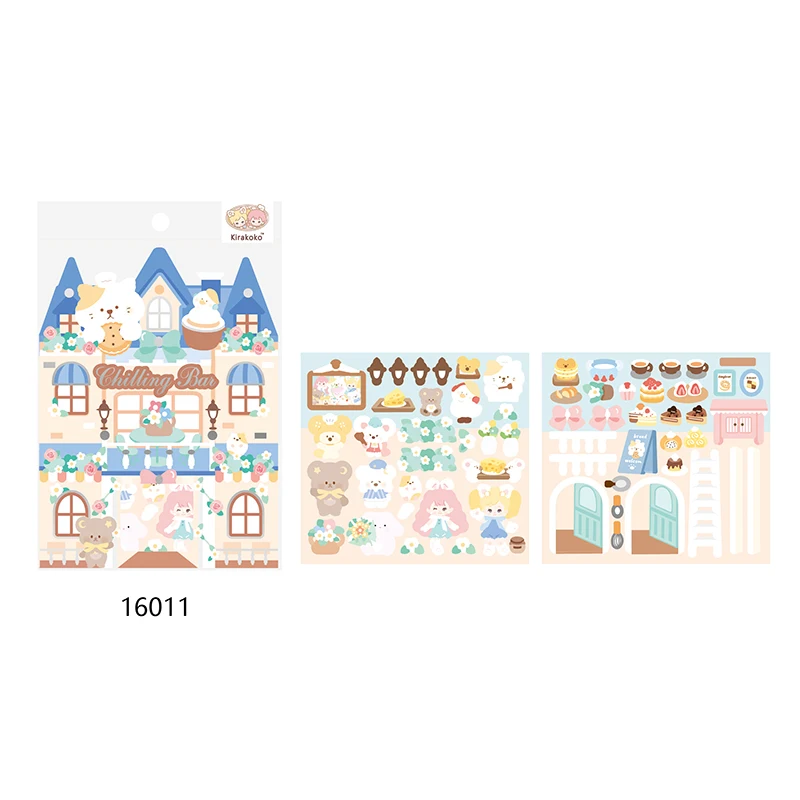 Kirakoko Play Scenes Sticker Farm Restaurant Amusement Park Theme Sticker Play Set Bear Dog Cat Rabbit Duck Mouse Decal Stickers