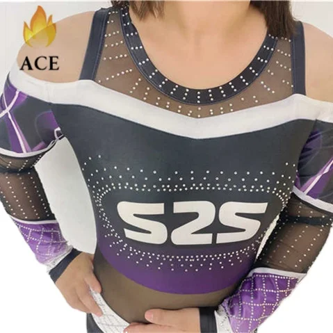 Custom Embroidery Logo Gymnastics Leotards Youth Girls Sublimation Leotards OEM bodysuits with rhinestones and sublimation