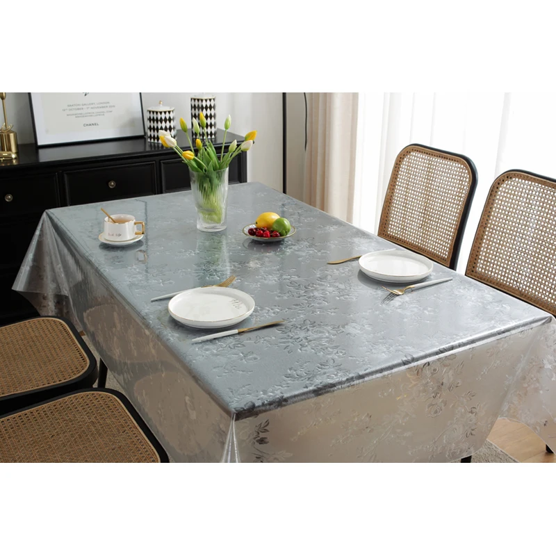 Hot Sale Home Hotel PVC Sheet Soft Transparent Embossed PVC Polyester Tablecloth For Furniture