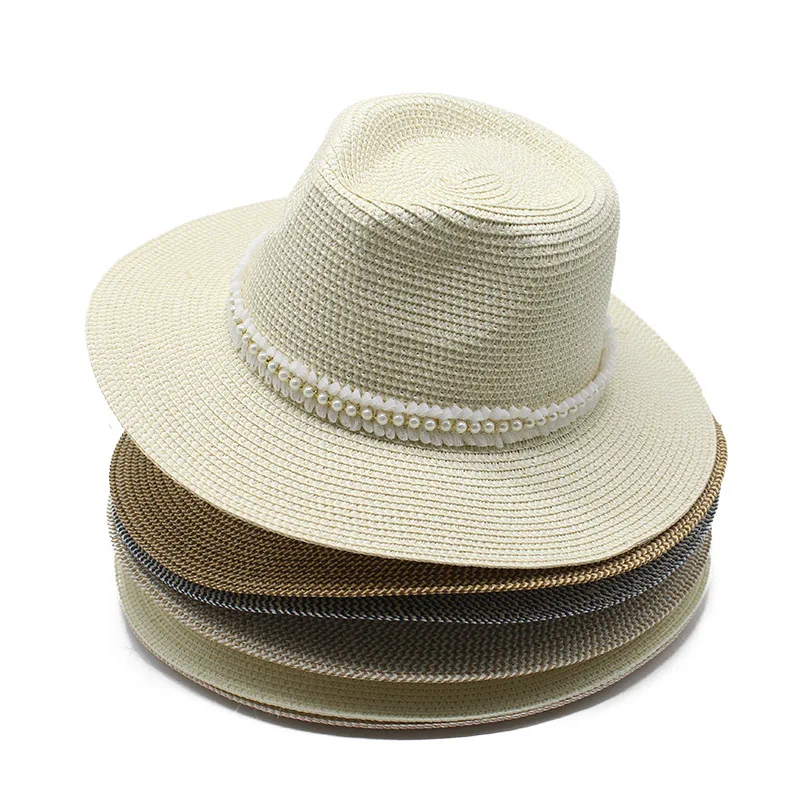 Wholesale Custom High Quality Spring Summer Fashion Women Casual Fedora Straw Hats Hot Selling Cheap Beach Travel Straw Caps