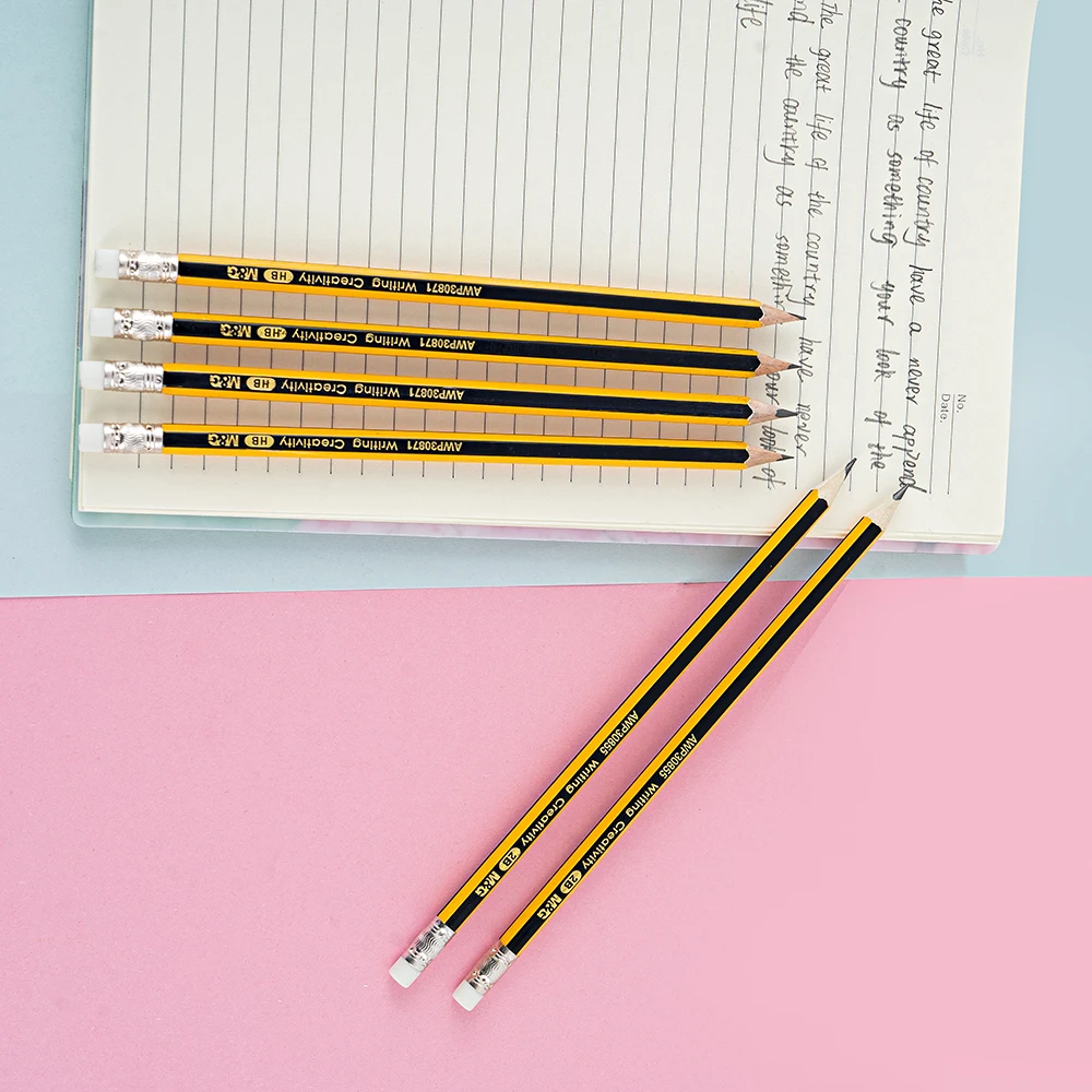 M&G Best sale Promotional HB wood pencil Popular High Quality Wooden Pencil with Eraser Office Supply Hexagon Pencil wooden