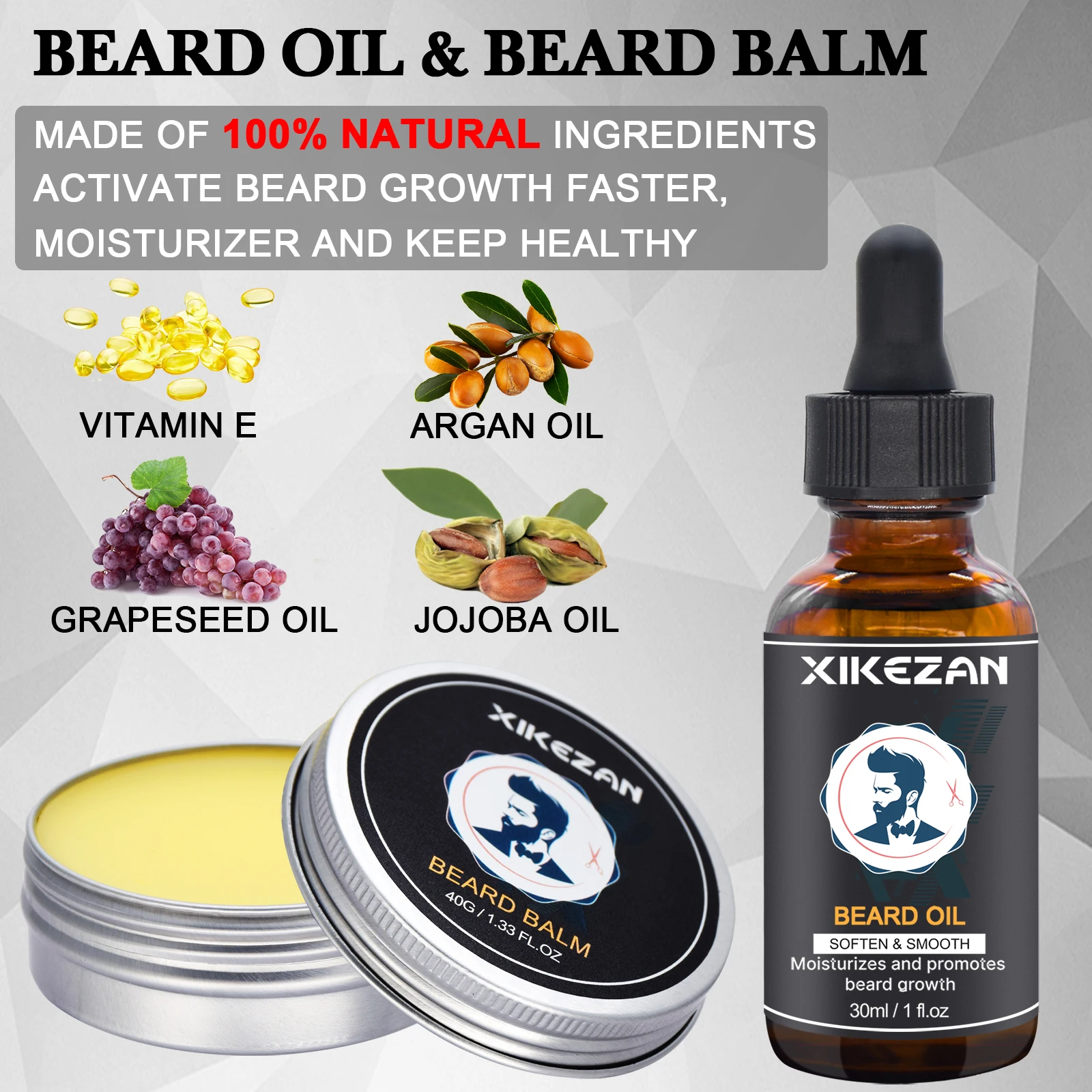 Private Label Mens Beard Product Butter Growth Oil Grooming Kit Care Beard Straightening Comb For Men Grooming Care