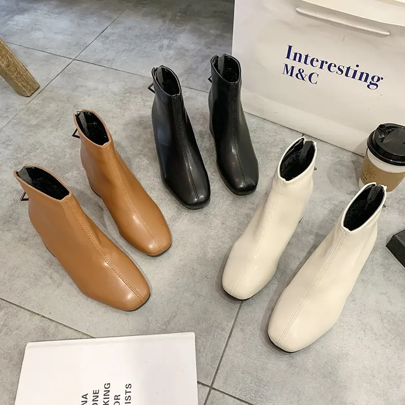 Chunky High Heels Round Toe Cowboy Women Boots Walking Ankle Boots Shoes For Ladies