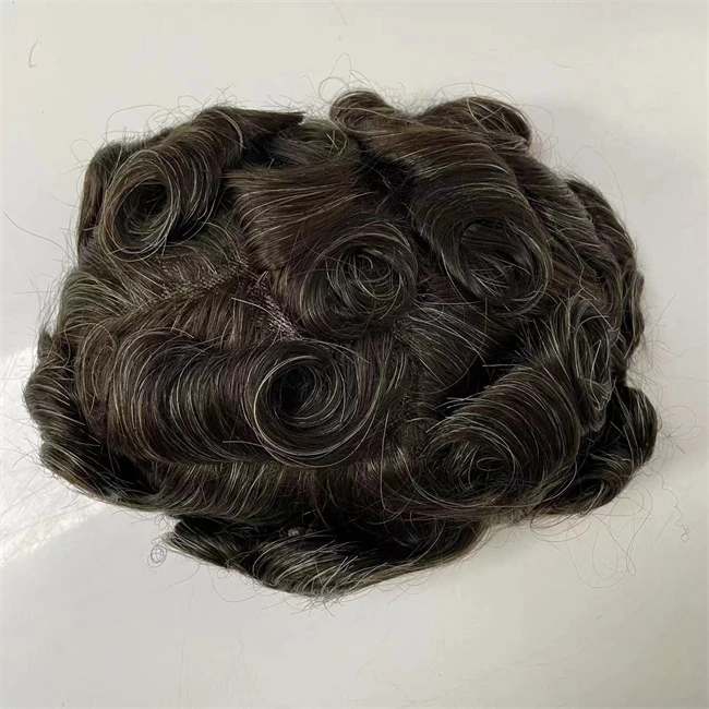 Indian Virgin Human Hair Replacement 32mm Wave Front Lace Unit 8x10 #1B/Grey Mono Lace with PU Toupee for Men