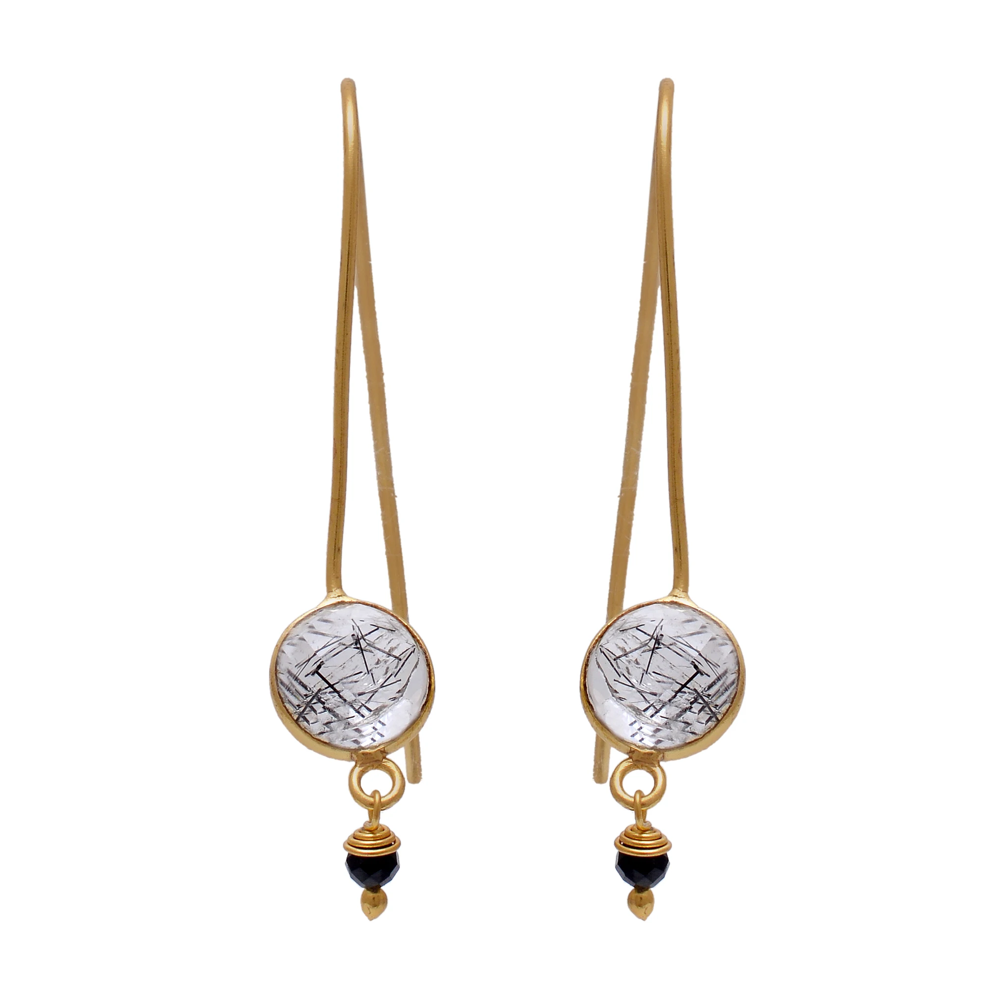 black rutile black onyx gemstone Dangle Earrings Solid .925 Sterling Silver Gold Plated Handmade Fine Jewelry