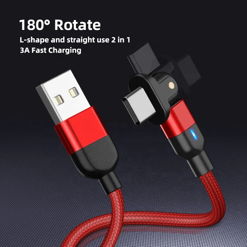  USB-кабель для передачи данных с поворотом на 180 градусов может гнуться 3 А кабель быстрой зарядки разъемом Type-C 8pin Micro