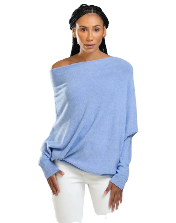 Women Asymmetric Draped Sweater 100% Cashmere