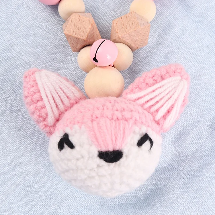 High Good Quality 3pcs/set Cartoon Animal Fox Shape Wooden Pacifier Chain Baby Chew Toy Teether Set