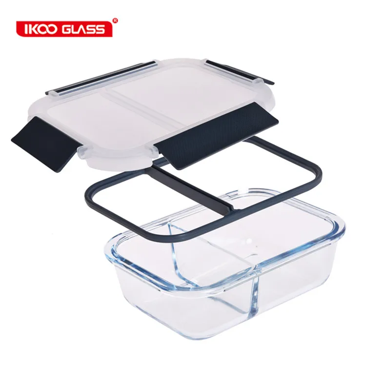 high grade flat glass lunch box with divider of most classical hot selling lid